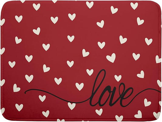 Giwawa Red Hearts Dish Drying Mat 18"x24", Valentines Day Symbol of Love Dish Drainer Mats, Romantic Reversible Dish Drying Rack Pad Protector for Kitchen Countertop Tabletop Large Decor