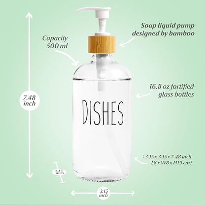 LOOCHICA 2 Pack Clear Glass Soap Dispenser with Plastic Pump, Transparent Dish and Hand Soap Dispenser Set, Refillable Reusable Apothecary Soap Pump Dispenser Bottles for Bathroom and Kitchen - Image 3