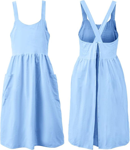 Uaussi Cotton Linen Apron Cross Back Work Apron for Women with Pockets Pinafore Dress X Cross Halter Apron for Chef Gardening by Uaussi