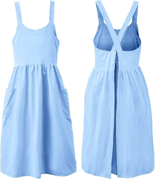 Uaussi Cotton Linen Apron Cross Back Work Apron for Women with Pockets Pinafore Dress X Cross Halter Apron for Chef Gardening by Uaussi