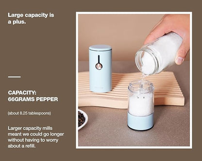 Electric Pepper Grinder and Salt Mill Set - Large Capacity USB Rechargeable Automatic Grinder with Dual LED Lights, One-Handed Operation & Slide Cover - Brushed Stainless Steel - Image 5