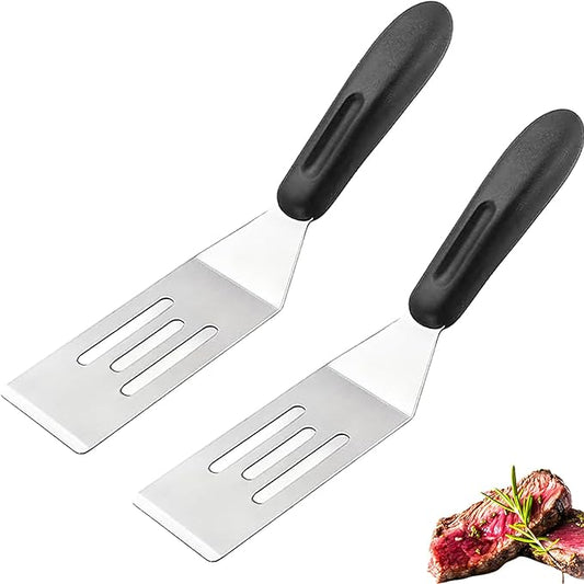 2-Pieces Small Metal Spatula Set, Mini Metal Spatulas for Kitchen Use, Stainless Steel Spatula for Flipping, Serving & Turning Pancakes, Eggs, Brownies, Cookies, Cakes & Desserts (2 PC SLOTTED)