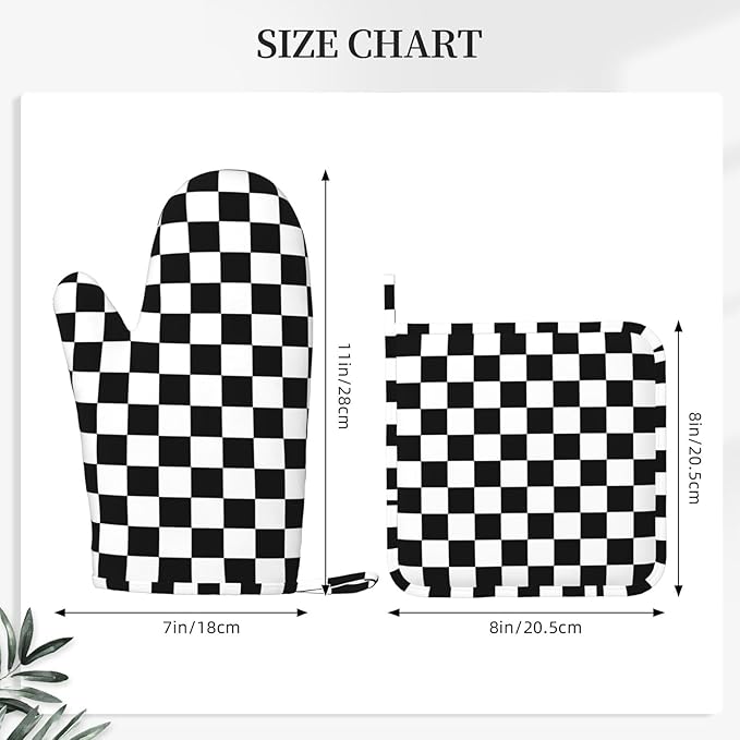 Black White Checkered Oven Mitts and Pot Holders Sets of 4, Heat Resistant Silicone Oven Mittens and Potholders Gloves Hot Pads for Kitchen Cooking Baking Grilling BBQ Chef - Image 2