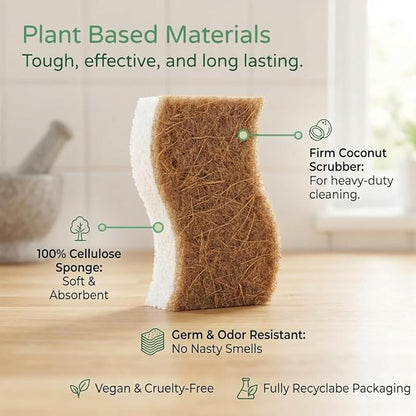 12 Pack Natural Kitchen Sponges, Compostable White Cellulose & Organic Coconut Scrubber Sponge for Washing Dishes, Kind Eco Friendly Non Toxic & Biodegradable Dishwashing Sponges - Image 6
