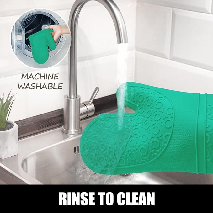 Rorecay 6pcs Oven Mitts and Pot Holders Sets Heat Resistant 500 Degrees, Non-Slip Silicone Hot Pads Potholders for Kitchen Baking Cooking, Extra Long Oven Gloves Quilted Liner, Jungle - Image 6