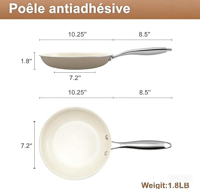 11 Inch Ceramic Nonstick Frying Pan with lid Skillet - PFAS-Free, Non-Toxic, Oven Safe & Induction Ready, Aluminum Cookware with Stainless Steel Handle - Image 2