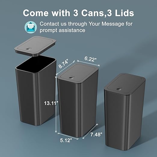 N. NETDOT 3 Pack 10 Liter Small Trash Can with lid, 2.6 Gallon,Garbage Can Slim Trash Bin Waste Basket for Bathroom,Kitchen,Bedroom,Living Room,Office,Laundry - Black - Image 7