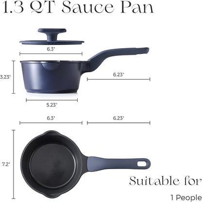 PRICUSIS Ceramic Nonstick Saucepan with Lid, 1.3 Quart Non Toxic Pot with Pour Spouts, Full Coated, 100% Dishwasher Safe, Induction Compatible & Oven Safe, PTFE PFAS & PFOA Free, Blue - Image 9