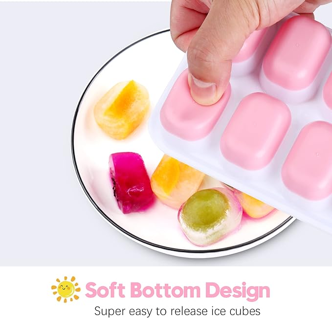 Silicone Ice Cube Tray, 4 Pack Easy-Release & Flexible 14-Ice Cube Trays with Spill-Resistant Removable Lid, Stackable Ice Trays with Covers for Freezer, Cocktail (Pink) - Image 2