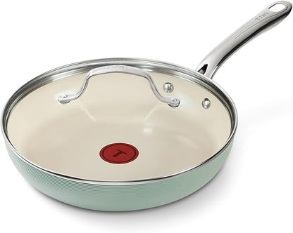 T-Fal Inspire Ceramic Frying Pans Nonstick 10.5 Inch Skillet with Lid, Oven Safe to 500°F, Cookware Stainless Steel Handle, Mint Green by T-falbrand