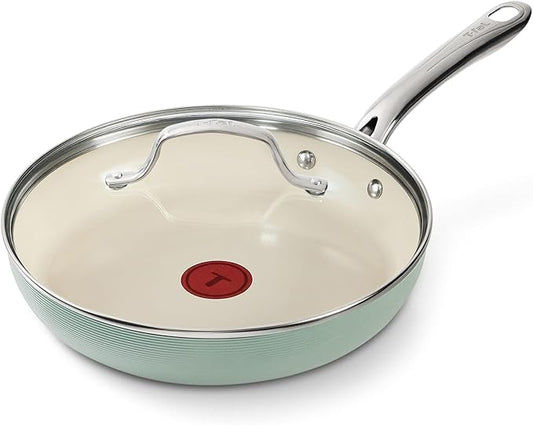 T-Fal Inspire Ceramic Frying Pans Nonstick 10.5 Inch Skillet with Lid, Oven Safe to 500°F, Cookware Stainless Steel Handle, Mint Green by T-falbrand