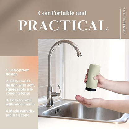 ElmRidge Dish Soap Silicone Dispenser for Kitchen Sink,Squeeze Washing Up Liquid and Hand Soap,Round refillable Silicone Bottles,Easy to Fill and to use,8.5oz,Black 2.4x2.4x5.5inch (Light Green) - Image 2