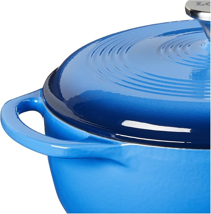 Lodge 4.5 Quart Enameled Cast Iron Dutch Oven with Lid – Dual Handles – Oven Safe up to 500° F or on Stovetop - Use to Marinate, Cook, Bake, Refrigerate and Serve – Caribbean Blue - Image 9