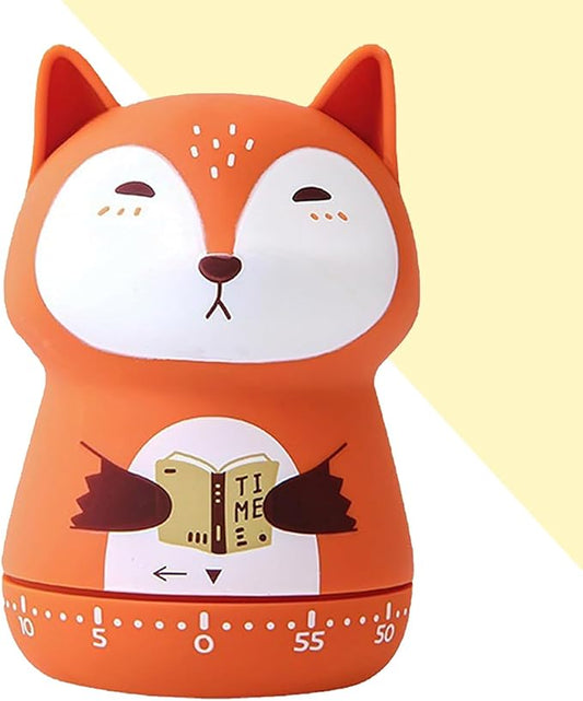 Cute Orange Fox Mechanical Kitchen Timer, 60-Minute Manual Wind Up Countdown Clock, Premium Matte Finish Visual Timer for Kids Study, Homeschooling, Classroom & Task Management (Fox Orange)