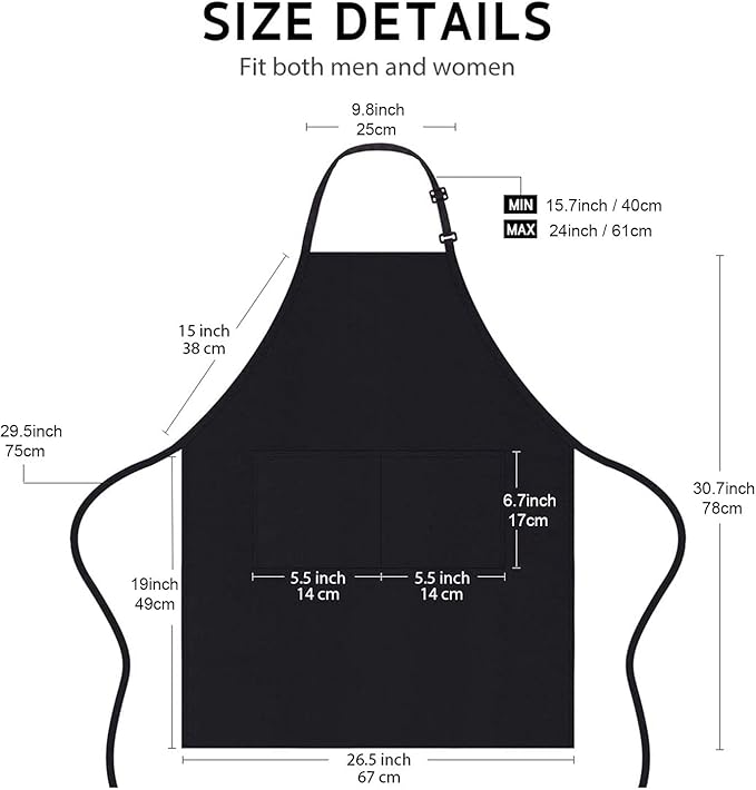 4 Packs Chef Apron, Black Waterproof Apron, Adjustable Aprons with 2 Pockets for Men Women, Professional Aprons for Kitchen Cooking Gardening Painting Baking Restaurant (Black) - Image 2