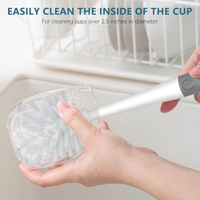 SetSail Dish Brush Set of 3 Piece, Dish Scrub Brush with Long Handle Deep Cleaning Brush with Scraper Tip for Kitchen Dishes Bottle Cup Pot Pan, Grey - Image 6