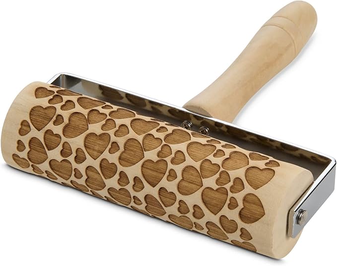 Mrs. Anderson’s Baking Mini Embossing Rolling Pin, Hearts Design, Poplar Wood and Chrome-Plated Iron - Image 2