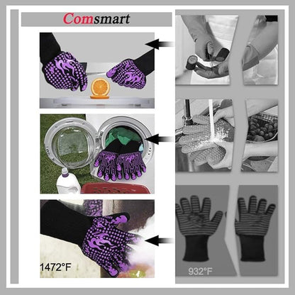 Comsmart BBQ Gloves, 1472 Degree F Heat Resistant Grilling Gloves Silicone Non-Slip Oven Gloves Long Kitchen Gloves for Barbecue, Cooking, Baking, Cutting - Image 5