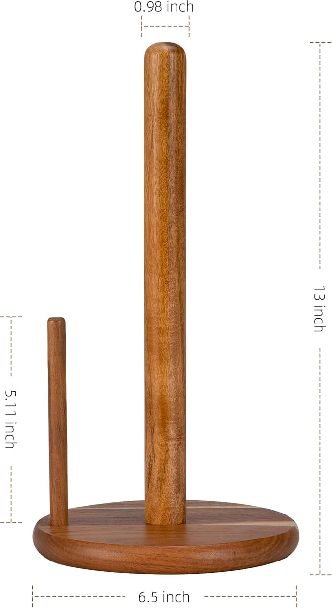 Acacia Wood Paper Towel Holder Countertop, Wooden Paper Towel Holder Thicken Base for Kitchen, Easy to Assemble, Sturdy, Durable, Natural Wood Color - Image 2
