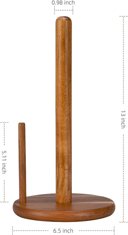 Acacia Wood Paper Towel Holder Countertop, Wooden Paper Towel Holder Thicken Base for Kitchen, Easy to Assemble, Sturdy, Durable, Natural Wood Color - Image 2