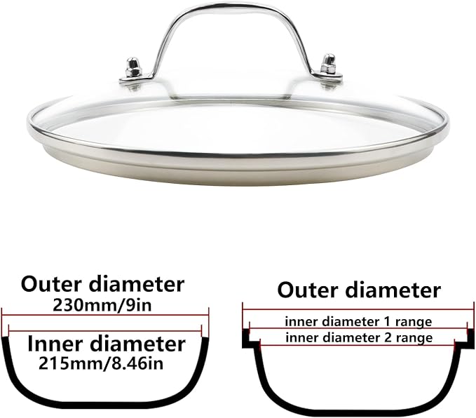 Antrader Glass Lid,9" Tempered Glass Covers for Universal Pot and Pan Lid,1Set,Clear