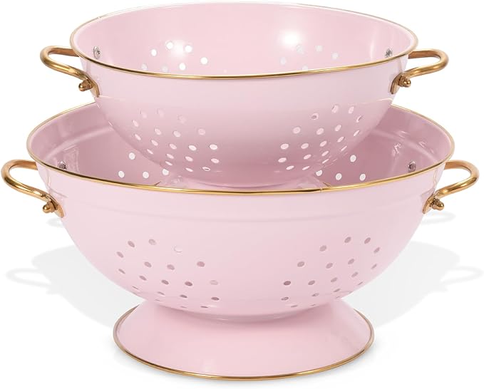 Metal Colander Set of 2, Strainer Basket with Handles 3.5 & 5 Qt Powder Coated Self-draining Solid Ring Base Metal Large Kitchen Colander Bowel for Pasta Vegetable Fruit (PINK) by Unknown