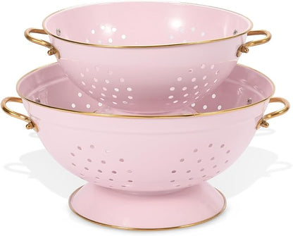 Metal Colander Set of 2, Strainer Basket with Handles 3.5 & 5 Qt Powder Coated Self-draining Solid Ring Base Metal Large Kitchen Colander Bowel for Pasta Vegetable Fruit (PINK) by Unknown
