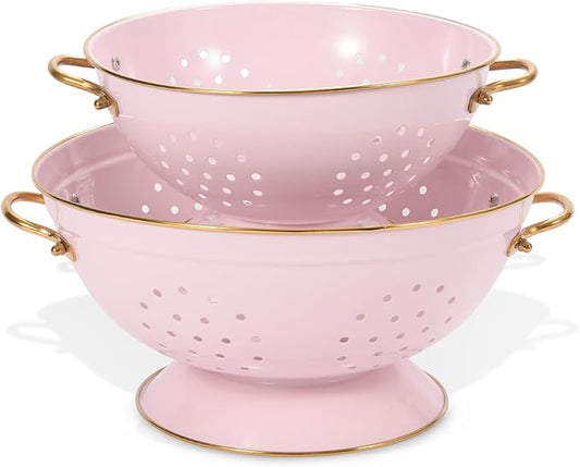 Metal Colander Set of 2, Strainer Basket with Handles 3.5 & 5 Qt Powder Coated Self-draining Solid Ring Base Metal Large Kitchen Colander Bowel for Pasta Vegetable Fruit (PINK) by Unknown