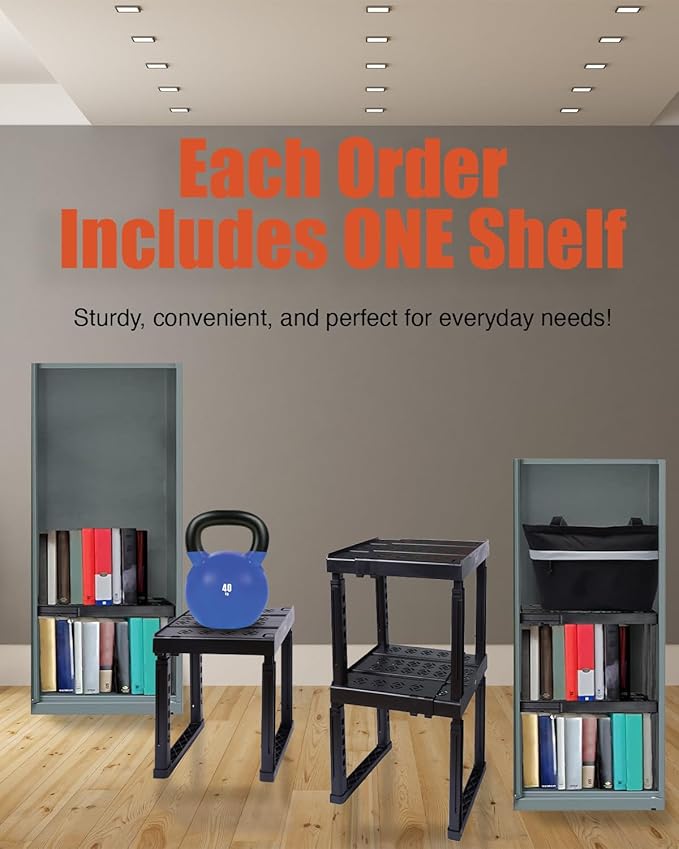 Piffny Locker Organizer Shelf， Adjustable Width and Height, Stackable, Ideal Locker Shelf for School, Office, Gym Lockers, or Even Kitchen Cabinets & Under Sink Organization (Black 1 Pack) - Image 3