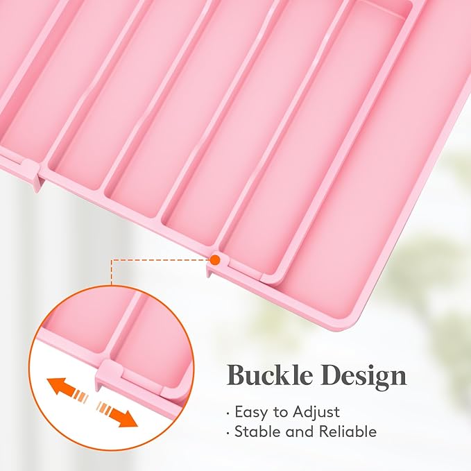 Lifewit Silverware Drawer Organizer, Expandable Utensil Tray for Kitchen, BPA Free Flatware and Cutlery Holder, Adjustable Plastic Storage for Spoons Forks Knives, 10.9"-17.5" x 13.7", Pink - Image 6