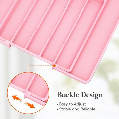 Lifewit Silverware Drawer Organizer, Expandable Utensil Tray for Kitchen, BPA Free Flatware and Cutlery Holder, Adjustable Plastic Storage for Spoons Forks Knives, 10.9"-17.5" x 13.7", Pink - Image 6