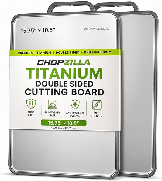 Chopzilla XL Titanium Cutting Board, Food Safe Double Sided PP and Titanium Cutting Boards for Kitchen with Etched-In Ruler for Meats, Vegetable Chopping, Dishwasher Safe - 15.75" x 10.5" (1 Pk)