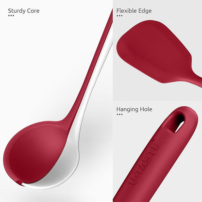 Silicone Kitchen Cooking Utensil Set: U-Taste High Heat Resistant 13.6in Long Kitchen Gadgets, BPA Free Non Stick Rubber Cook Accessories For Stir Frying, Serving, Basting, Mixing (5 Pieces, Red) - Image 5