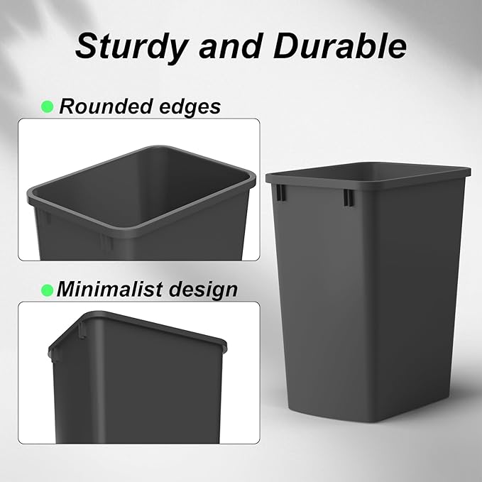 ROOMTEC 35QT Kitchen Trash Can, Sturdy and Lightweight Slim Trash Can, Trash Cans for Kitchen, Workspace, Bathroom, Office, Easy to Clean, 2-Pack, Black
