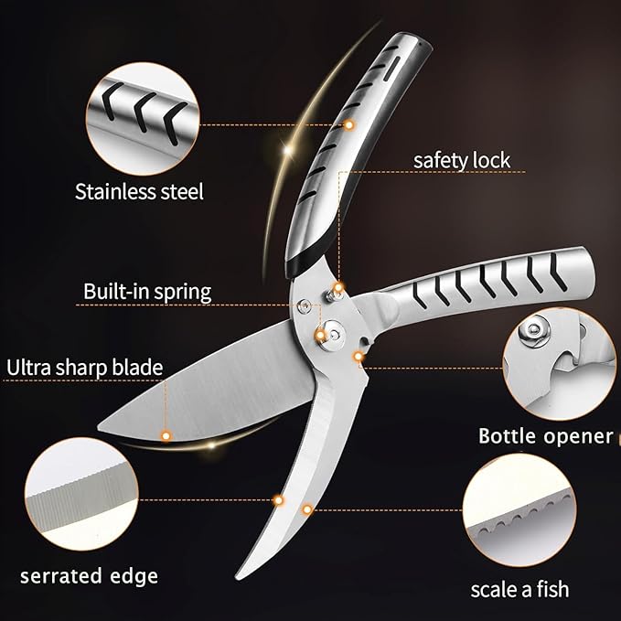 Kitchen Shears Heavy Duty, Stainless Steel Sharp Poultry Kitchen Scissors for Food,Work or Daily Use (Black and Silver)