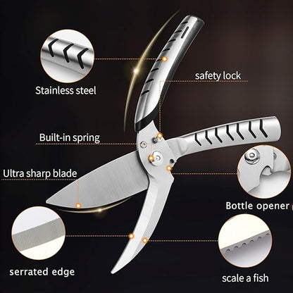 Kitchen Shears Heavy Duty, Stainless Steel Sharp Poultry Kitchen Scissors for Food,Work or Daily Use (Black and Silver)