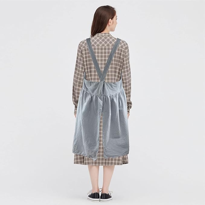 Uaussi Cotton Linen Apron Cross Back Work Apron for Women with Pockets Pinafore Dress X Cross Halter Apron for Chef Gardening - Image 4