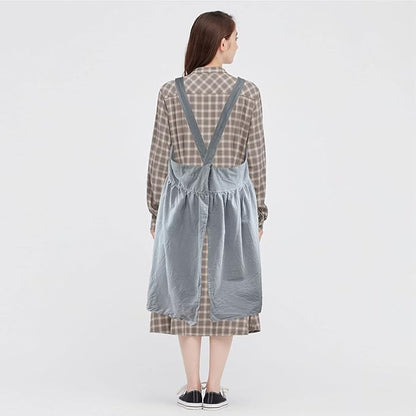 Uaussi Cotton Linen Apron Cross Back Work Apron for Women with Pockets Pinafore Dress X Cross Halter Apron for Chef Gardening - Image 4