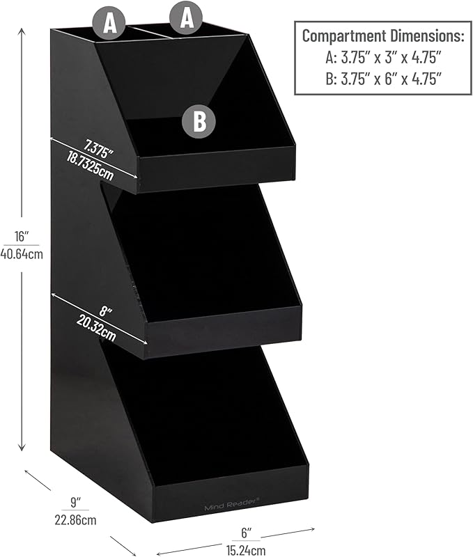 Mind Reader Coffee Tea Utensil and Condiment Station, Countertop Organizer, Coffee Bar, Kitchen, 6"L x 9"W x 16"H, Black - Image 3