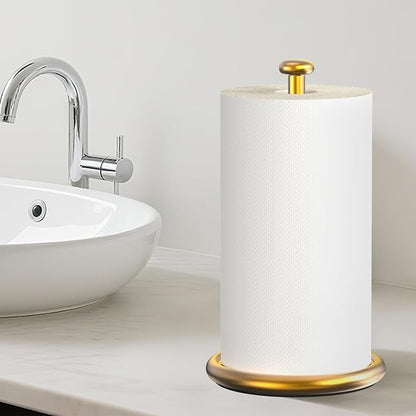VEHHE Gold Paper Towel Holder Countertop with Weighted Base, One-Handed Tear Kitchen Towel Holder with Damping Function and EVA Non-Slip Pad for Bathroom - Image 9