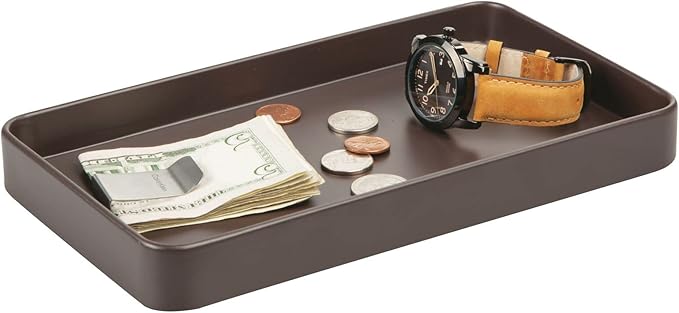 mDesign Modern Decorative Metal Guest Hand Towel Tray Holder Organizer for Disposable Paper Napkins, Jewelry, Makeup - Bathroom Vanity Sink Counter Organization - Unity Collection - Matte Brown