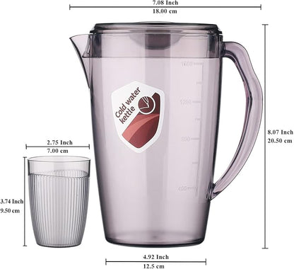 HOMQUEN Plastic Pitcher with 3 Cup, 60 Oz/1.8L Water Pitcher with Lid, Iced Tea Pitcher, Water Carafe, Jar Pitcher, Water Jug with Handle for Tea, Juices, Milk, Cold or Hot Beverages (Gray) - Image 2