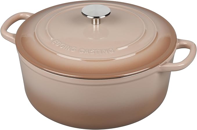 EDGING CASTING Enameled Dutch Ovens Cast Iron Dutch Oven Pot with Lid for Bread Baking, Cook, Dual Handle, 7 Quart, Mocha - Image 3