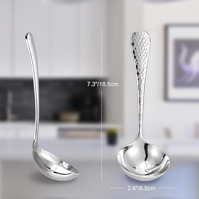 KEAWELL Premium 7.3" Hammered Gravy Ladle – 18/10 Stainless Steel – Exquisite Blend of Elegance and Functionality – Dishwasher Safe - Image 2
