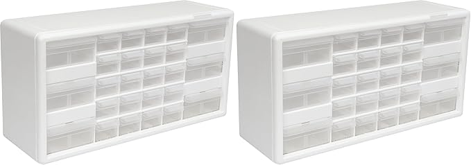 Akro-Mils 26-Drawer Plastic Drawer Storage Cabinet for Garage Organization, Bead Organizer, Building Bricks Storage, Teacher Toolbox, Makeup Organizer, 20-Inch W x 6-Inch D x 10-Inch H, 10124 White by Akro-Mils