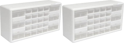 Akro-Mils 26-Drawer Plastic Drawer Storage Cabinet for Garage Organization, Bead Organizer, Building Bricks Storage, Teacher Toolbox, Makeup Organizer, 20-Inch W x 6-Inch D x 10-Inch H, 10124 White by Akro-Mils