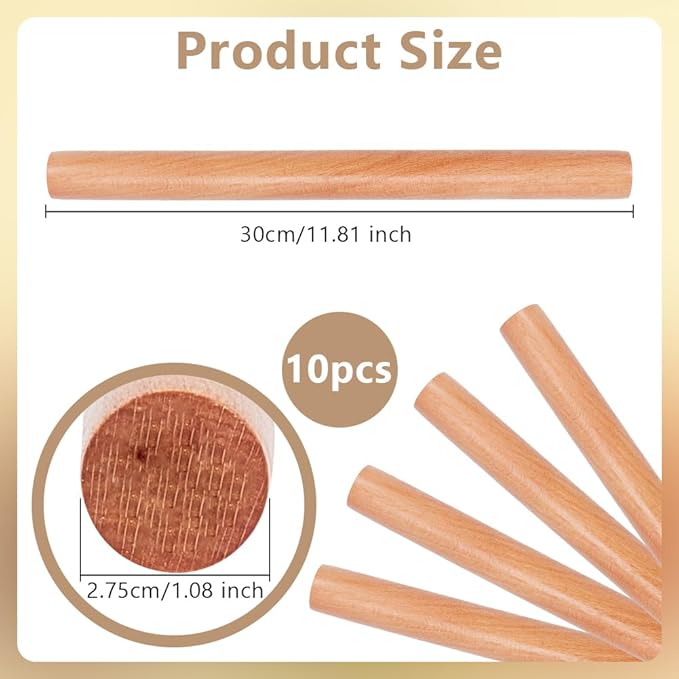 OLYCRAFT 10pcs Wood Rolling Pins 11.8 inch Clay Rolling Pins 1.1 inch Diameter Classic Wooden Rolling Pins Natural Wood Texture Rollers Wood Clay Roller for Clay Modeling Pottery Tools - Image 2