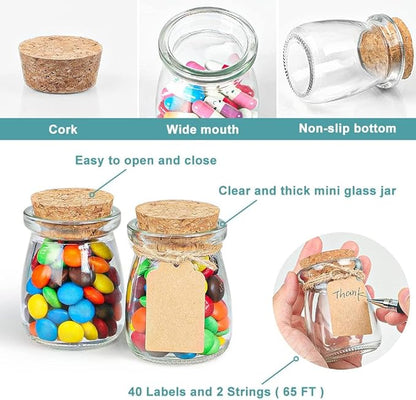 Ritayedet 40 Pack Glass Favor Jars with Cork Lid, 3.4 oz Small Glass Bottles for Wedding Favor, Baby Shower, Party Favor, Gift Jars for Candy, Bonus Twine and Labels - Image 5