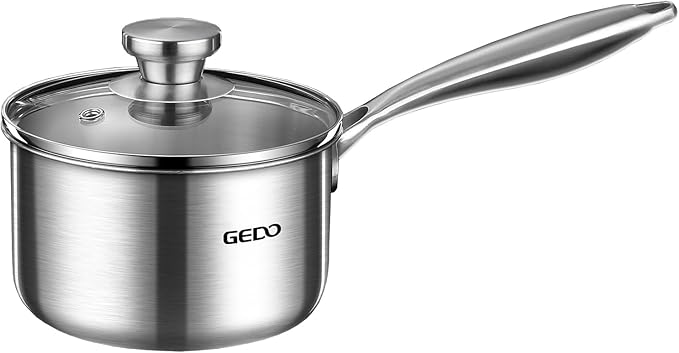 GEDO Food-Grade 316L Stainless Steel Sauce Pan with Glass Lid, 3-Ply Integrated Body Uncoated Cooking Pot, Universal for Induction Gas Ceramic Stovetops, Multi-Purpose Kitchen Cookware (2, Quarts) by GEDOGuardianofFamilyHealth