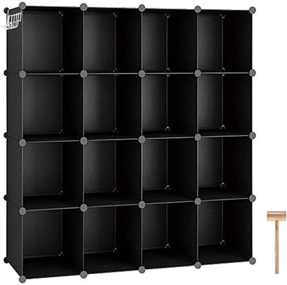C&AHOME Cube Storage Organizer, 16-Cube Shelves Units, Plastic Storage Cubes, DIY Closet Organizer, Modular Closet Storage Shelves Ideal for Home, Bedroom, 48.4" L × 12.4" W × 48.4" H Black SUM3016H by CAHOME